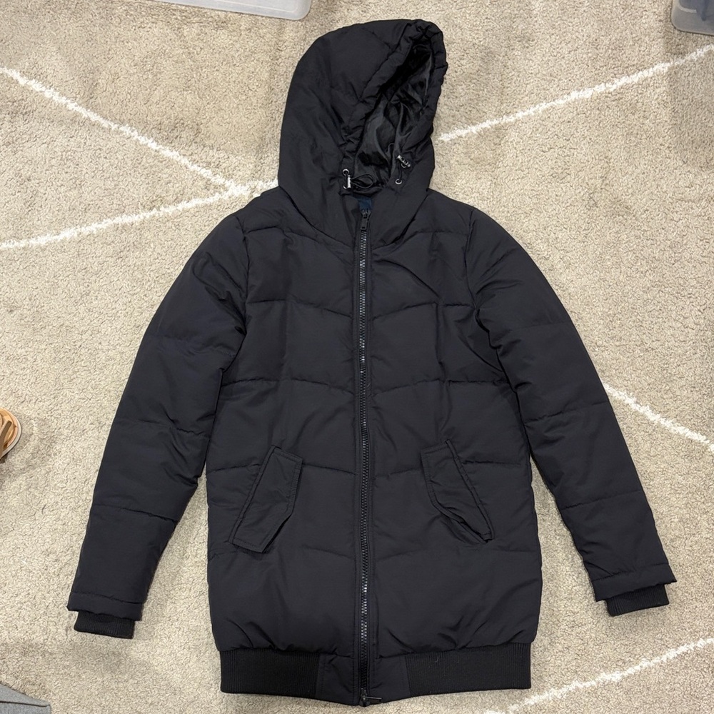 Only black puffer parka jacket